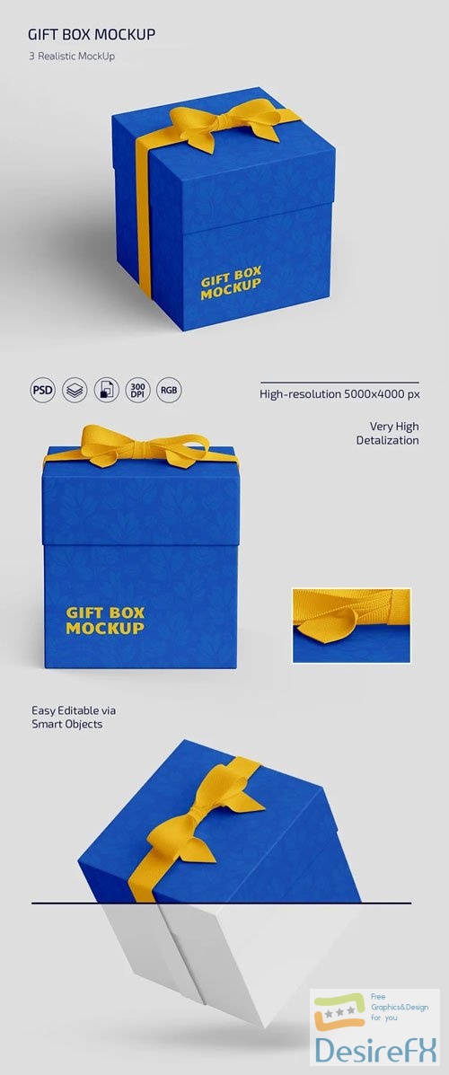 Realistic Gift Box PSD Mockups Templates