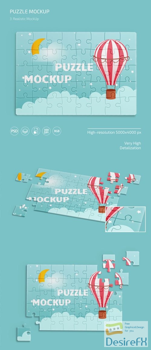 Realistic Puzzle PSD Mockups Templates