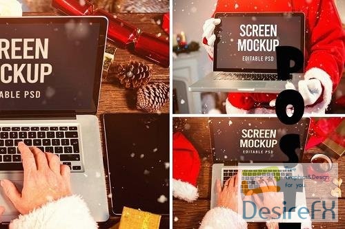 Santa Claus Laptop Mockup Set