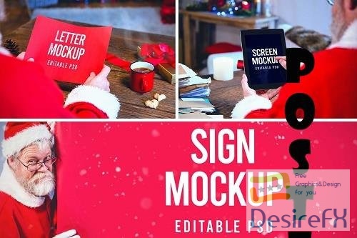 Santa Claus Tablet, Letter, and Sign Mockup Set