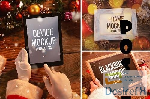 Santa Clause Tablet, Letter, and Blackboard Mockup