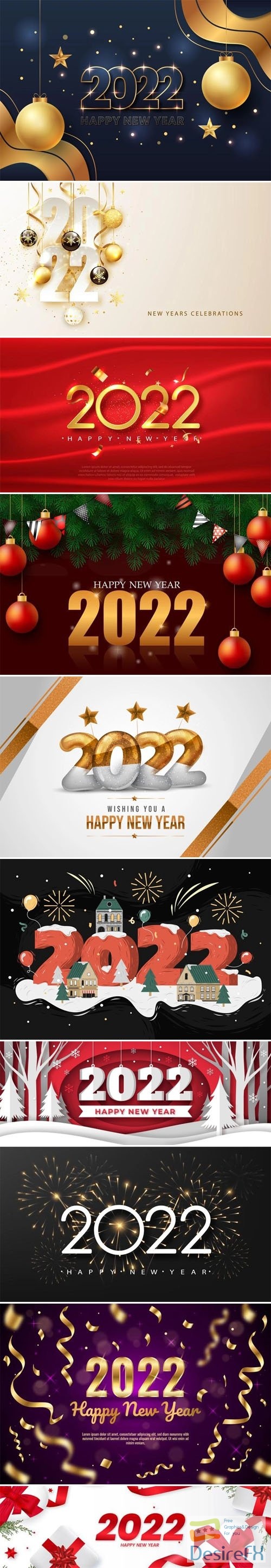 10 Happy New Year 2022 Banners &amp; Backgrounds Vector Templates Vol.2
