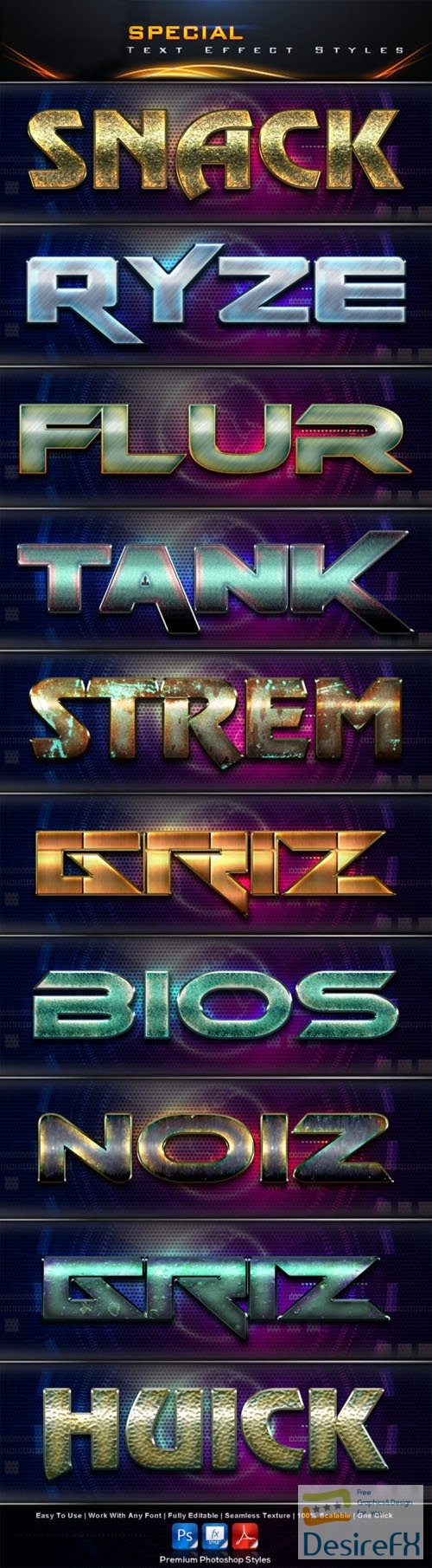 10 Special Text Effect Styles Collection for Photoshop