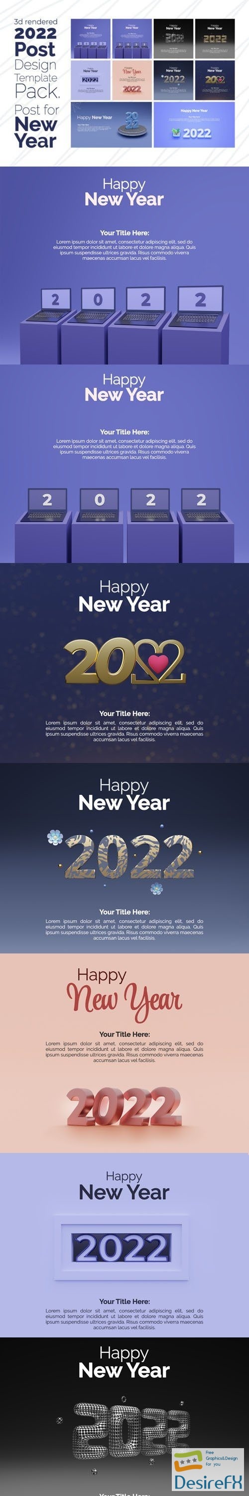 3D Rendered - 2022 Post Design PSD Templates Pack for New Year