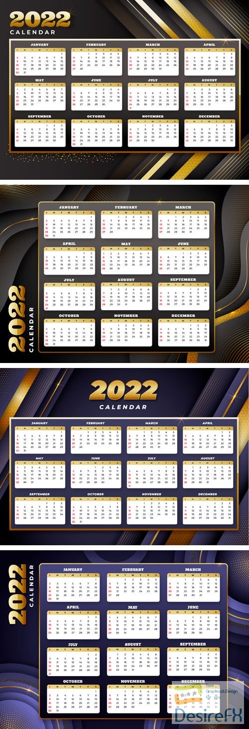 4 Abstract Paper Style 2022 Calendars Vector Templates