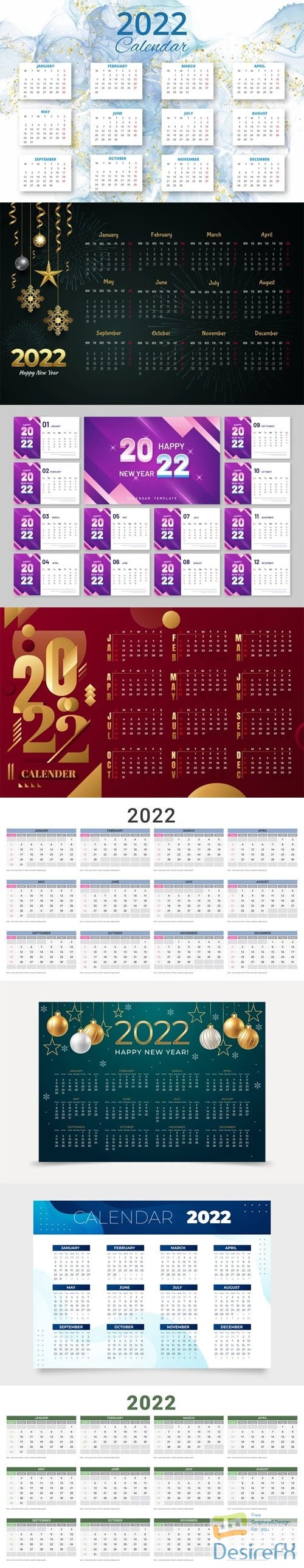 8 Realistic 2022 Calendars Vector Templates