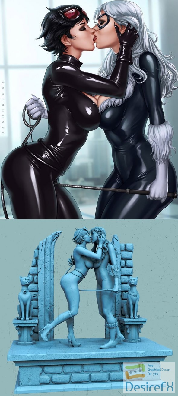 Black Cat kisses Catwoman 3D Print