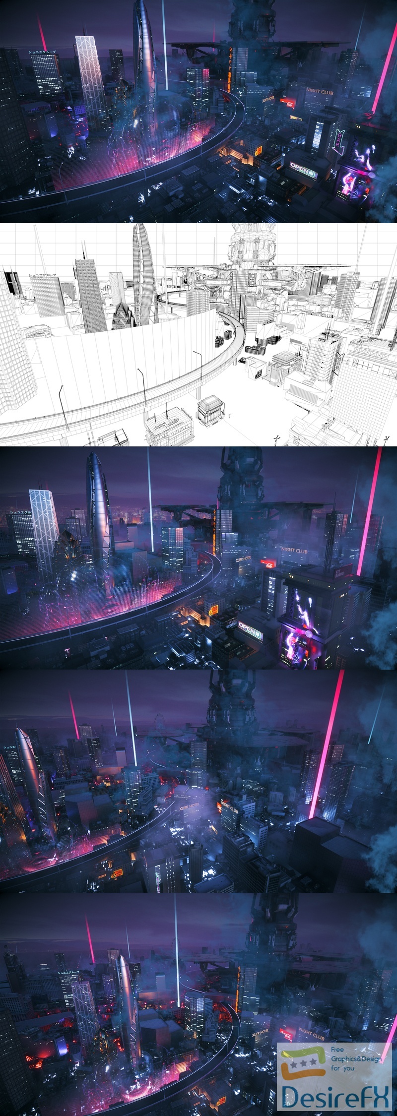C4D Octane render Cyberpunk city Magic Wonder Skyscrapers CBD japan neon