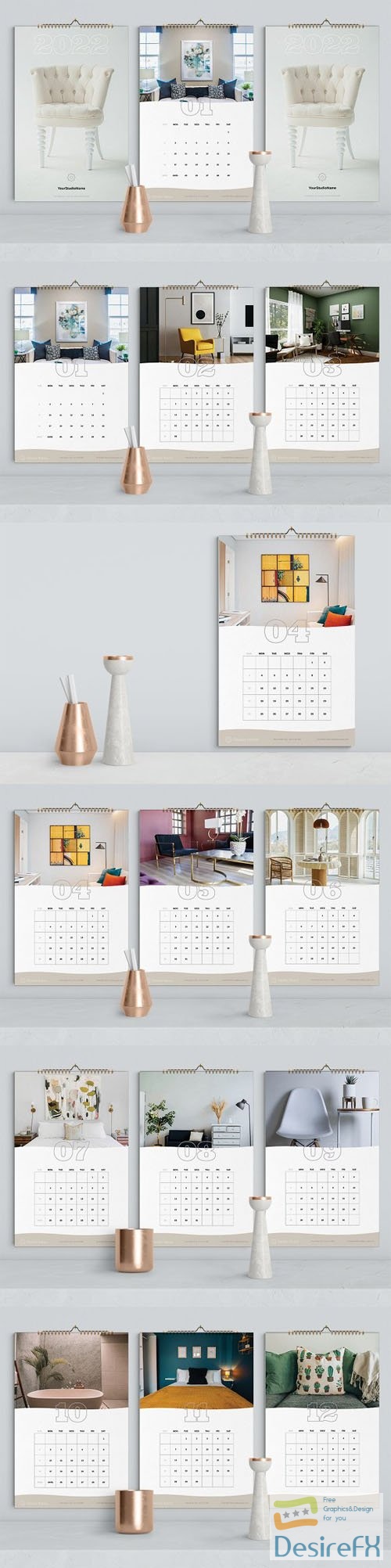 Interior Design - Wall Calendar 2022 InDesign Template