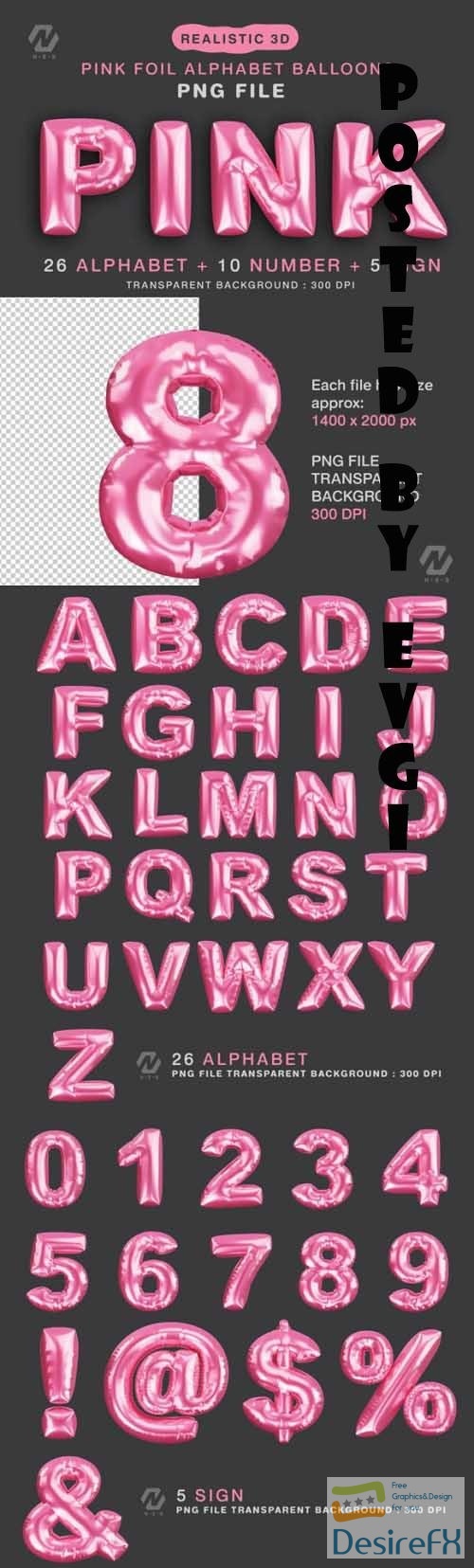 Pink Foil Alphabet Balloon Realistic PNG