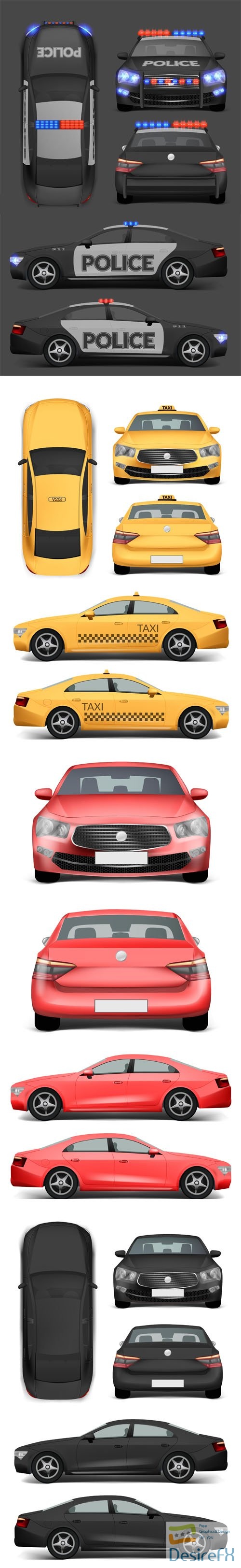 Realistic 3D Cars Vector Templates Collection