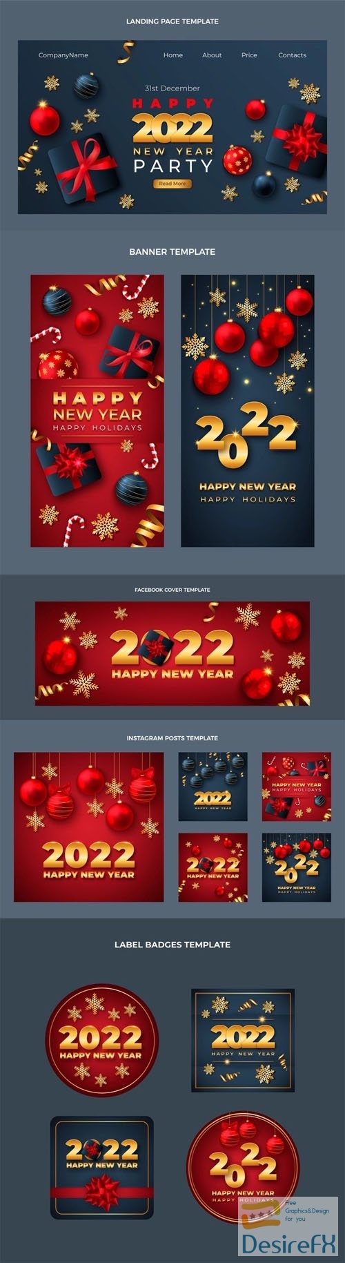 Realistic Happy New Year 2022 Vector Templates Collection