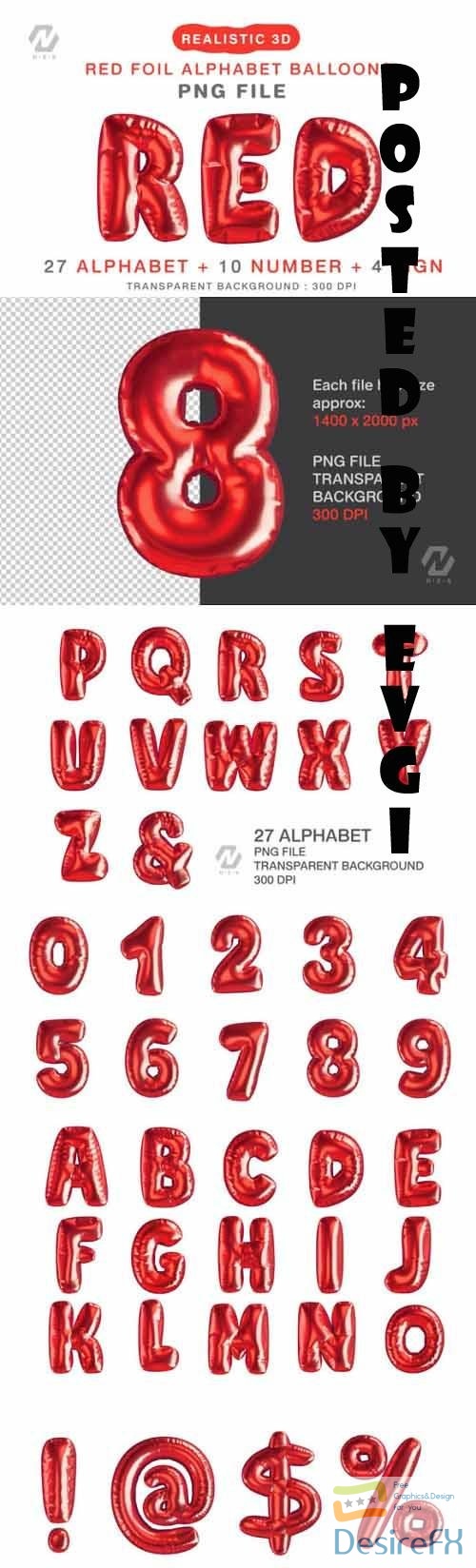 Red Foil Alphabet Balloon Realistic PNG
