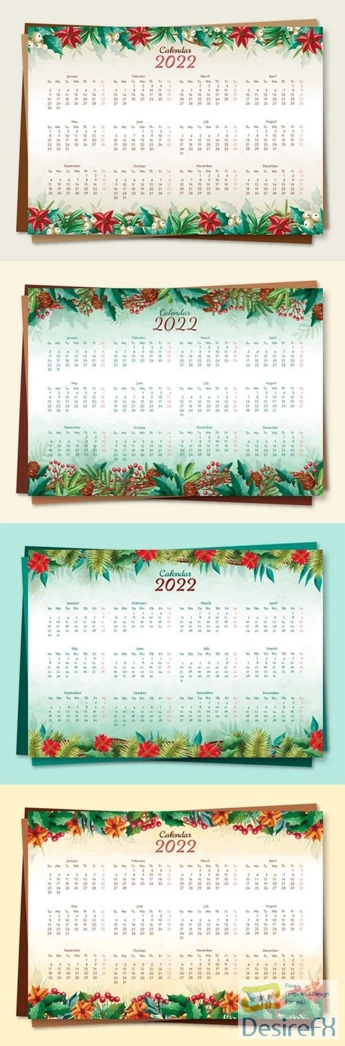 Watercolor Floral 2022 Calendars Vector Templates