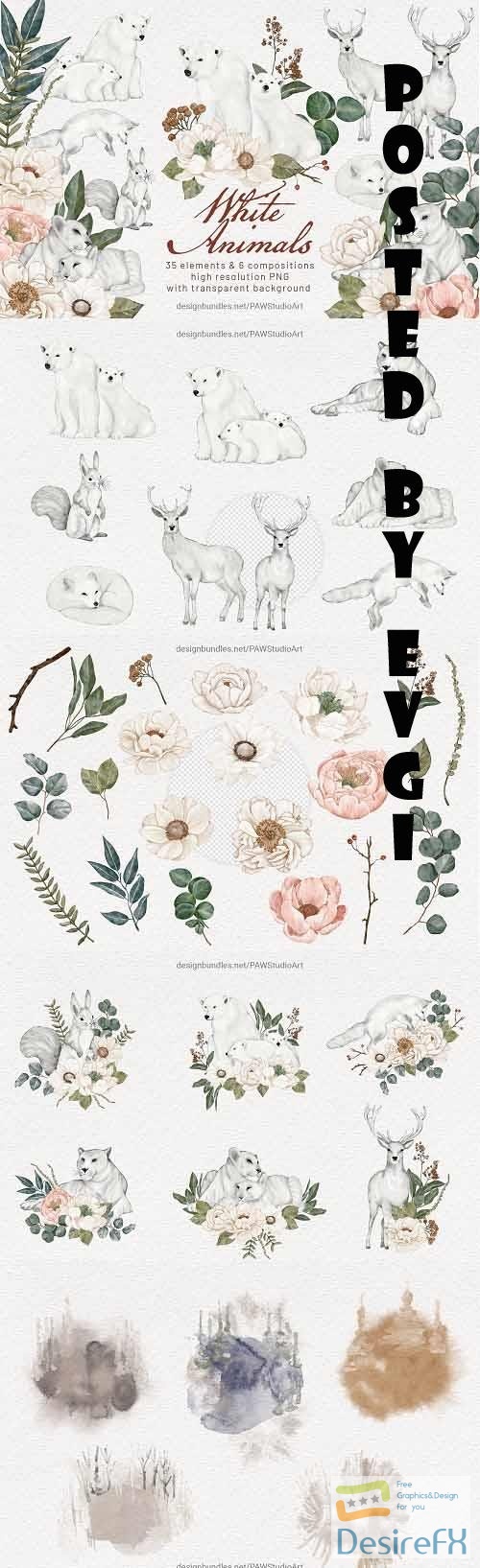 Wild Animals Watercolor Clipart Flowers Leaves - 1727290