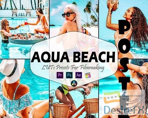 10 Aqua Beach Video LUTs Presets, Sea Ocean bright LUT preset, Fashion Portrait filter