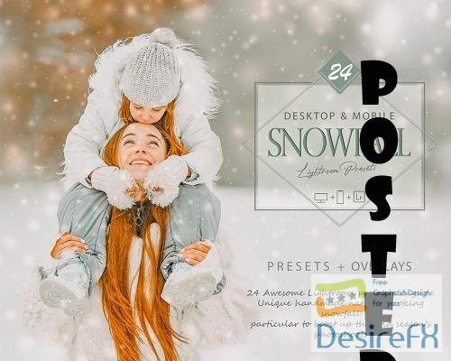 24 Snowfall Lightroom Presets, Snow Overlay Preset, Winter Desktop LR Filter