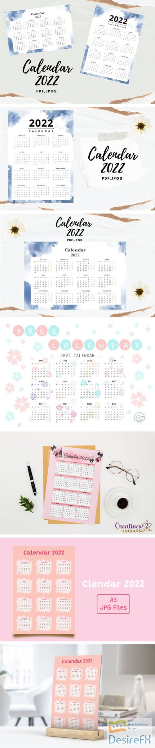 Beautiful Printable 2022 Calendars Collection - 5 A3/A4 Calendars