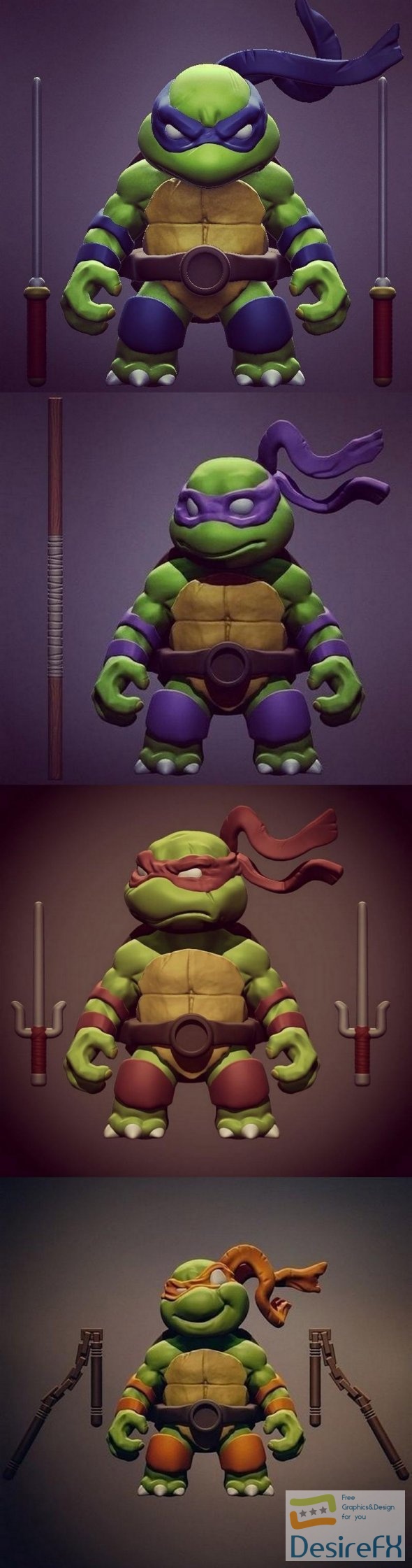 Chibi Teneage Mutant Ninja Turtles and Splinter 3D Print
