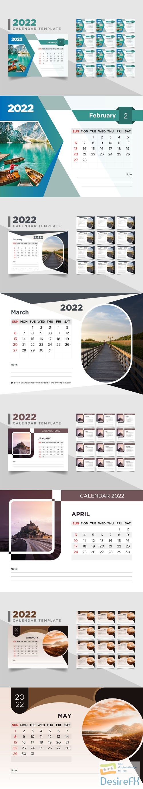 Creative 2022 Desk Calendars - 4 Vector Templates