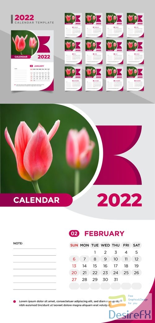 Creative Wall Calendar for 2022 Vector Template