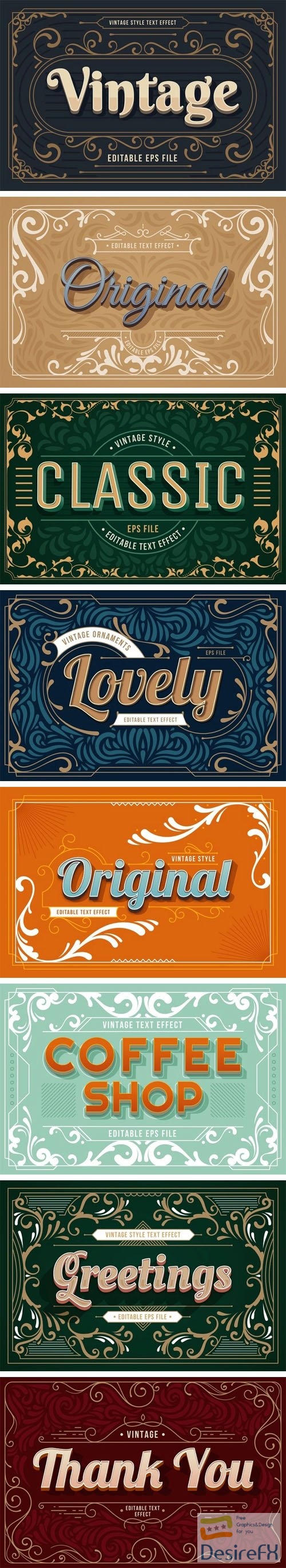 Elegant Vintage Styles &amp; Ornaments Pack - 8 Vector Text Effects
