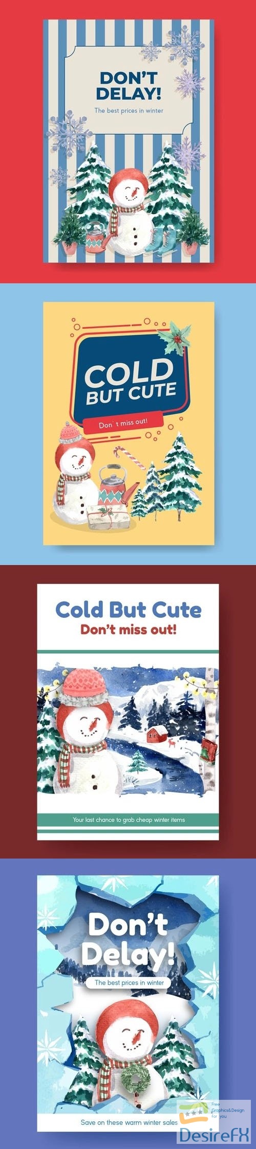 Hand Drawn Winter Sales Posters Collection Vol.2 - 8 Vector Templates