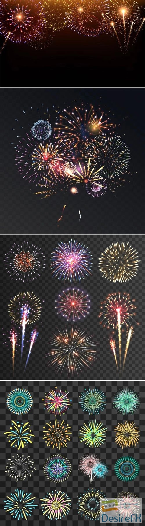 Realistic Festive Fireworks Collection - 9 Vector Templates