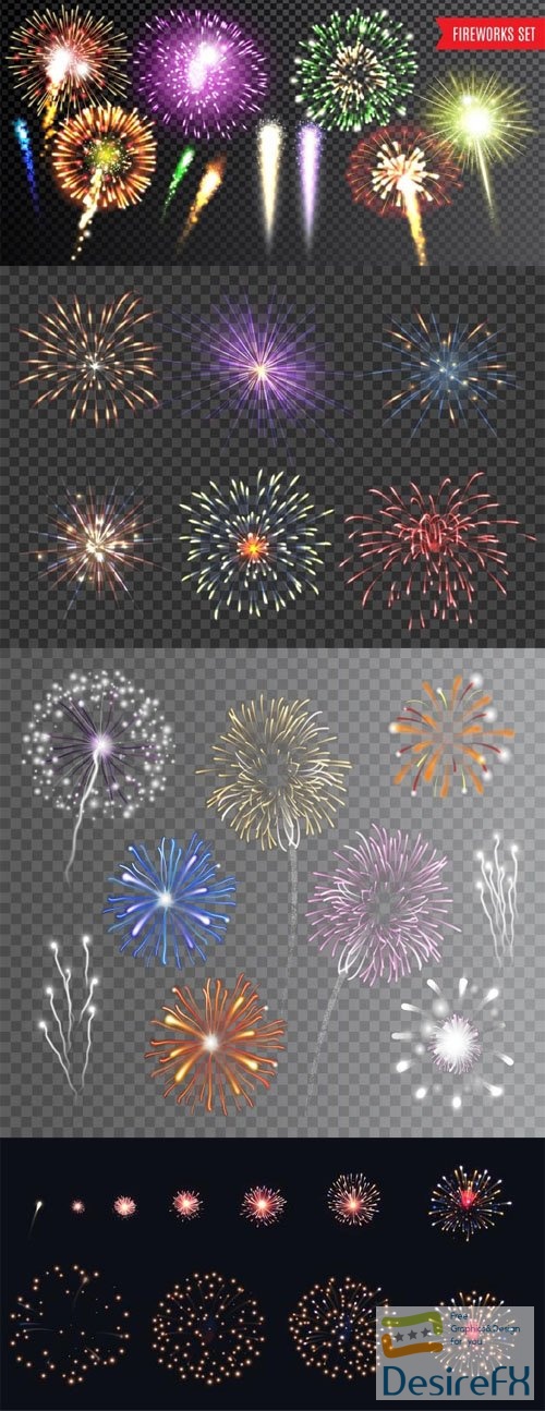 Realistic Festive Fireworks Collection Vol.2 - 7 Vector Templates