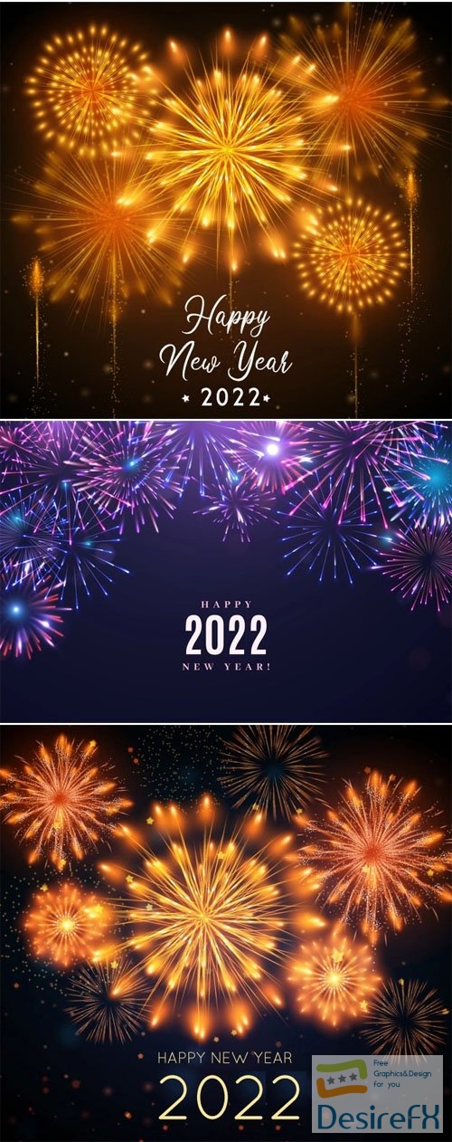 Realistic Festive Fireworks for New Year 2022 Vol.3 - 7 Vector Templates
