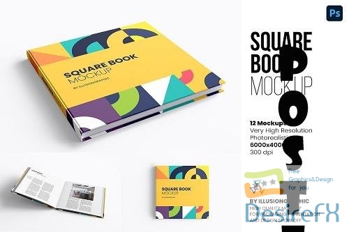 Square Book Mockup - 12 views - 6613174