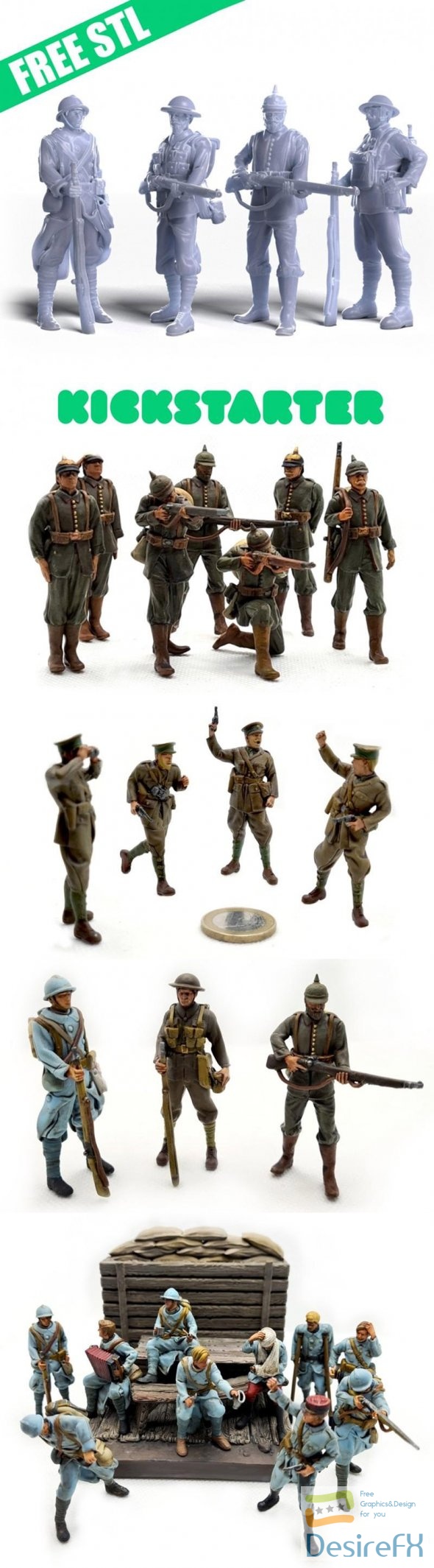 Total war 1915 Free WW1 soldiers French UK US German 3D Print