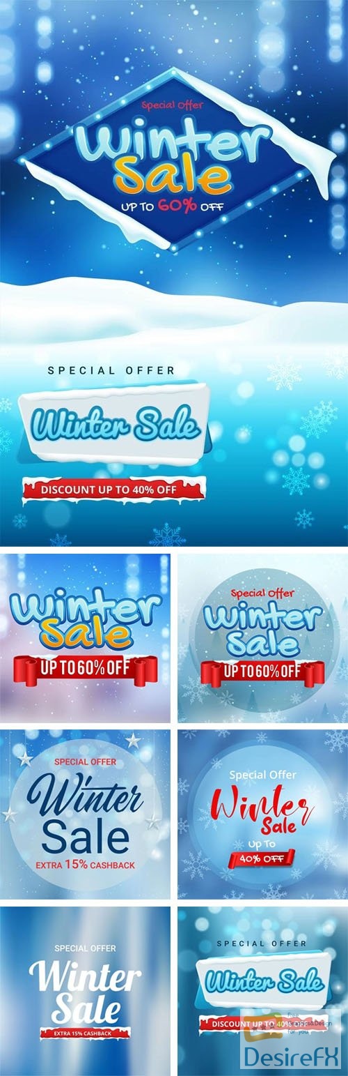 Winter Sales Banners &amp; Backgrounds Collection - 8 Vector Templates