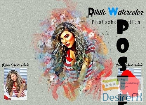 Dilute Watercolor Photoshop Action - 7012878