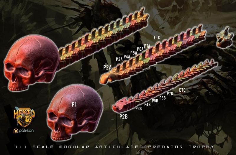 Modular Articulated Predator Skull Trophy Scale – 3D Print