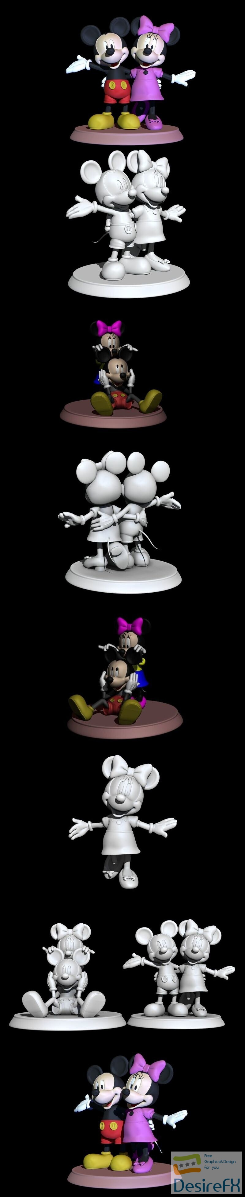 Mickey and Minnie 2 poses 3D Print Model