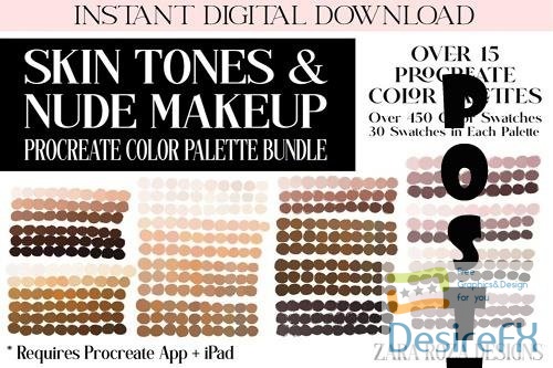 22 Skin Tones & Nude Makeup Procreate Color Palette BUNDLE - 1877254
