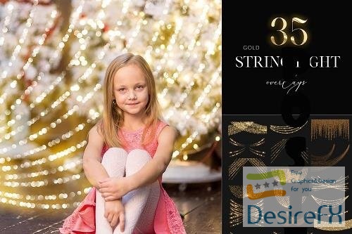 35 Christmas String Light Overlays, Gold String Effects - 1894905