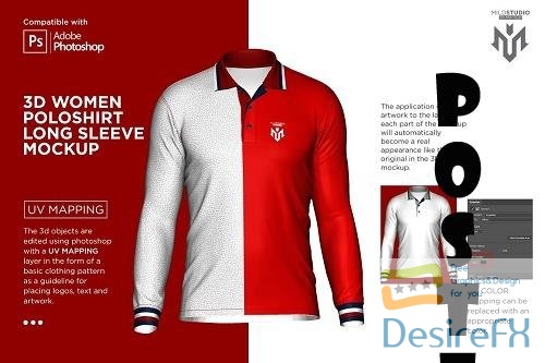 3D Poloshirt Long Sleeve Mockup - 6453706