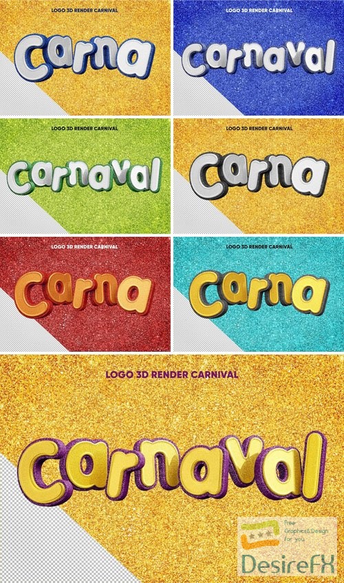 3D Render Carnival Logos - Glitter Text Effects for Photoshop