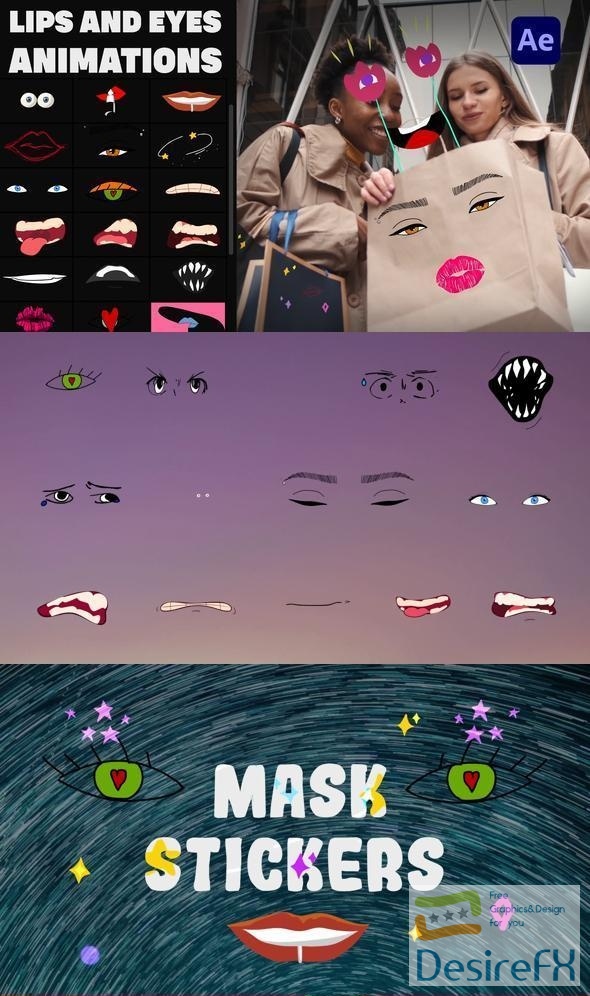 Lips And Eyes Mask Stickers for After Effects 37300814