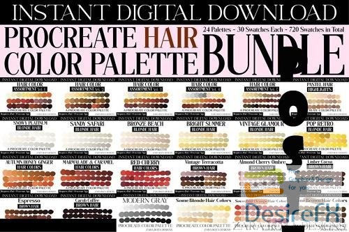 Big Bundle 24 Procreate Hair Color Palette Collection Pack - 1877231