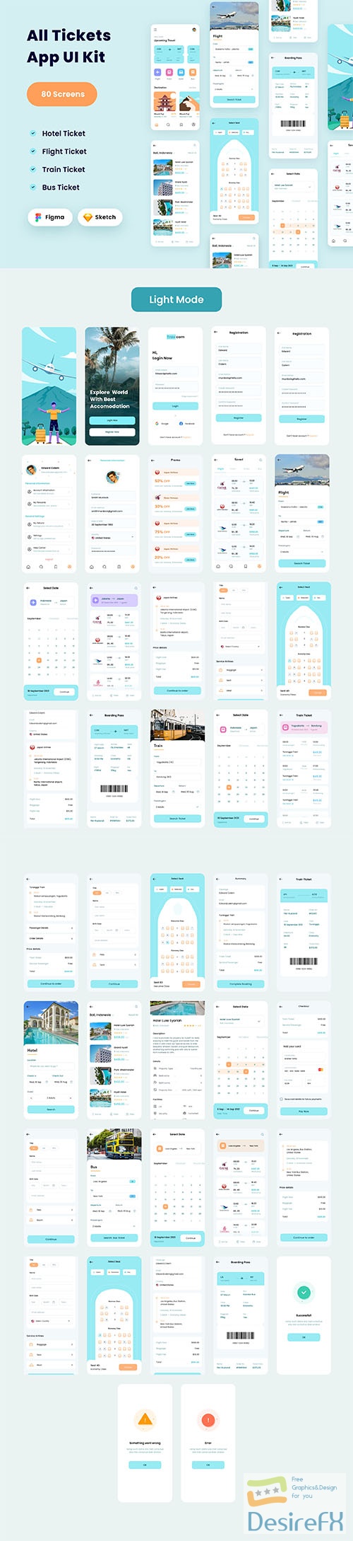 Booking Ticketing Flight, Hotel, Train, Bus App UI Kit UI8