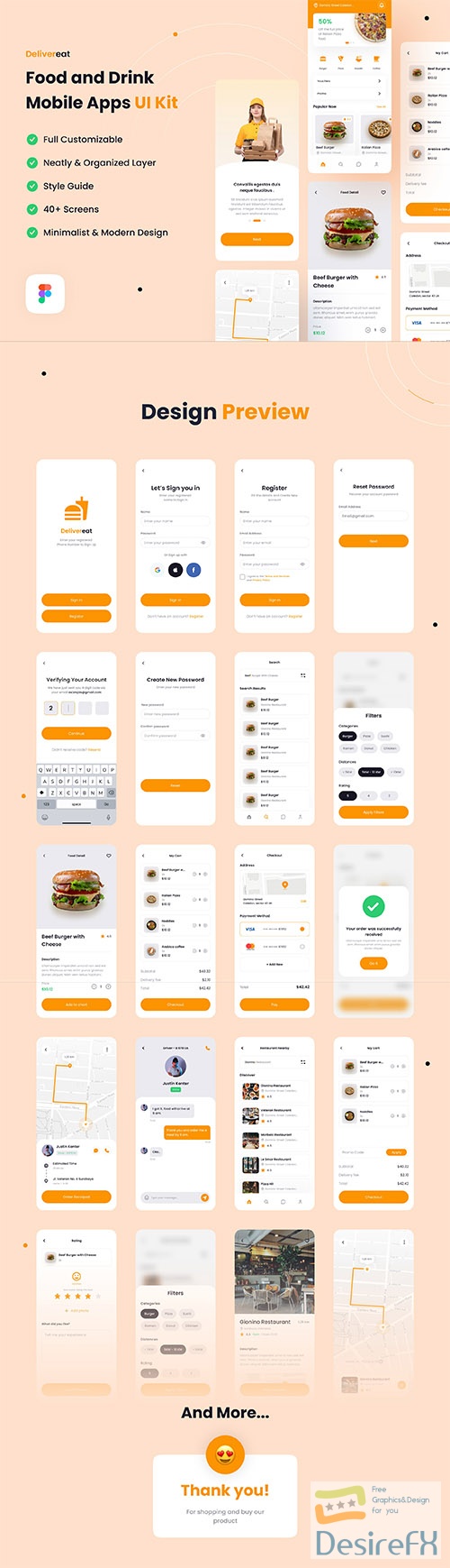 Delivereat - Food and Drink Mobile Apps UI Kit UI8