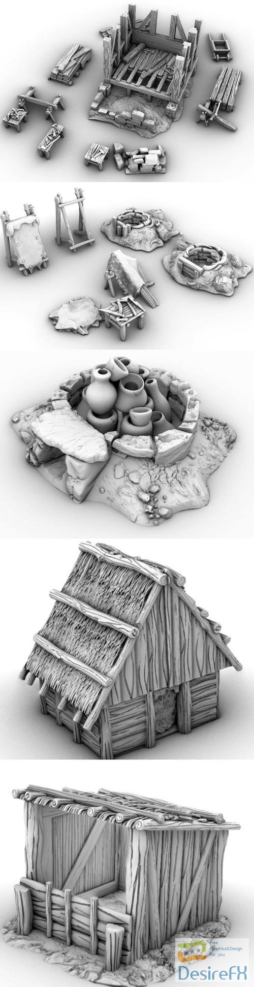 GameScape3D - Village Pieces And Work Sites – 3D Print