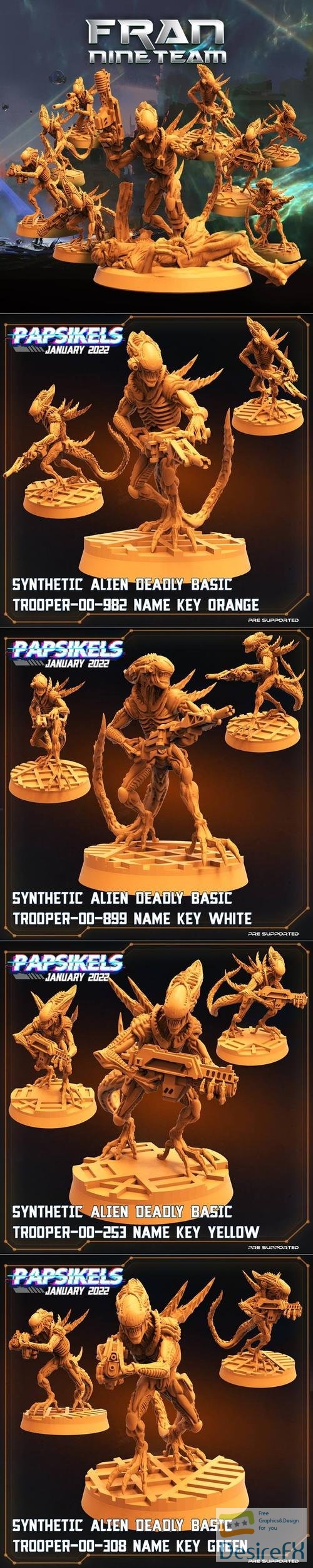 Papsikels Miniatures - Synthentic Aliens - Fran Nine Team January 2022 – 3D Print