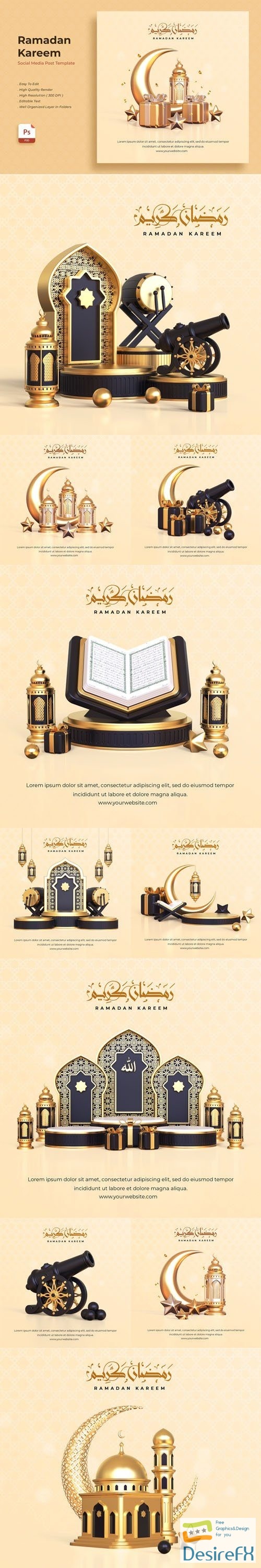 Realistic 3D Composition of Ramadan Greetings - PSD Templates Collection