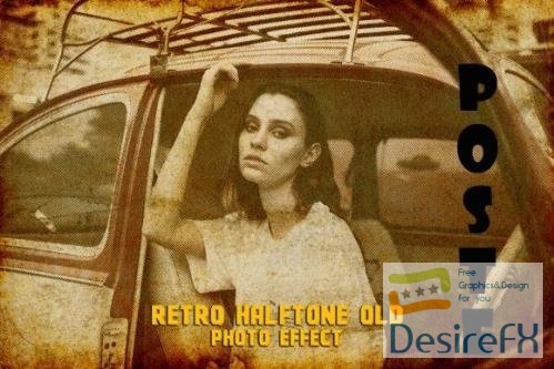 Retro Halftone Old Photo Effect Psd