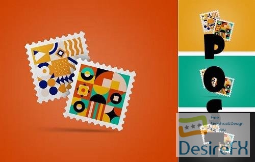Square Postage Stamps Mockup - 6714515