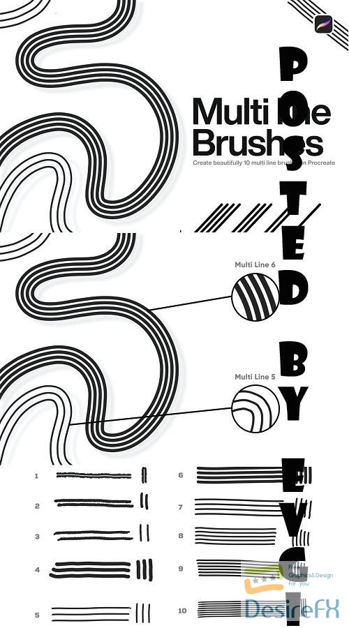 10 Multi Line Brushes Procreate
